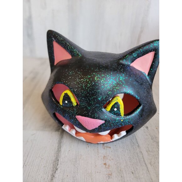 Vintage ceramic black cat face tea light holder candle Halloween - Picture 10 of 10